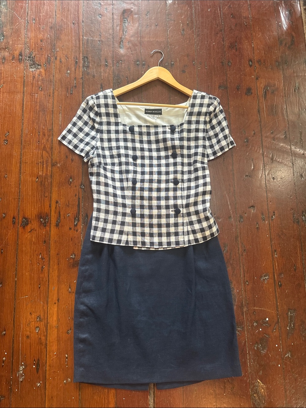 Donna Morgan Navy and White Gingham Pencil Skirt Set